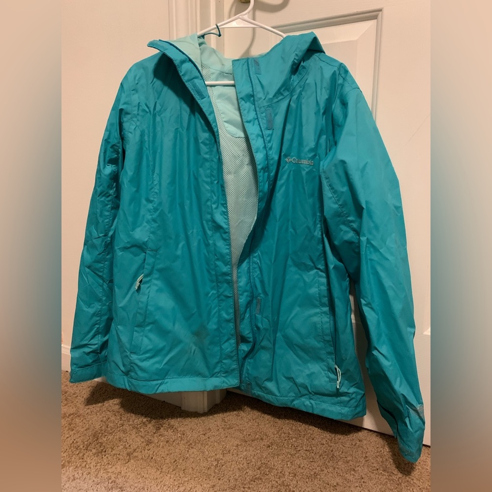 Size large, blue, Columbia raincoat.